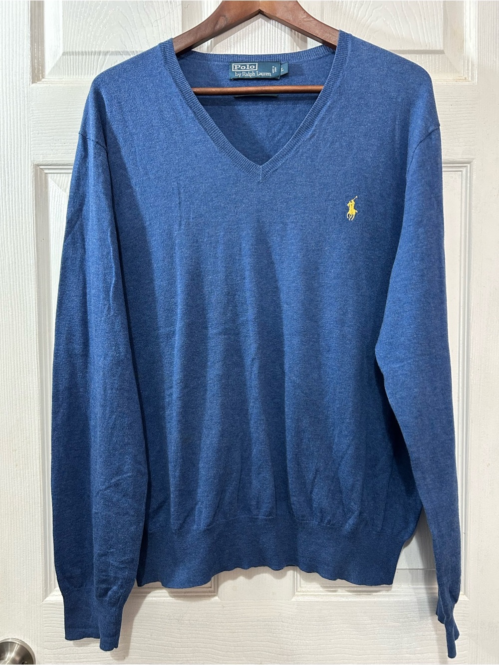 Polo Ralph Lauren Pima Cotton Men's V-Neck Sweater Blue L Preppy
